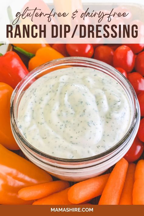 This homemade dairy-free ranch dressing and dip is so tasty and you’ll love how easy it is to make. Healthy Dip Recipes Dairy Free, Dairy Free Ranch Dip Recipe, Gluten Free Ranch Dip, Gluten Free And Dairy Free Dips, Gluten Free Dairy Free Dip, Dairy Free Ranch Dip, Dairy Free Ranch Dressing Recipe, Dairy Free Ranch, Dairy Free Ranch Dressing