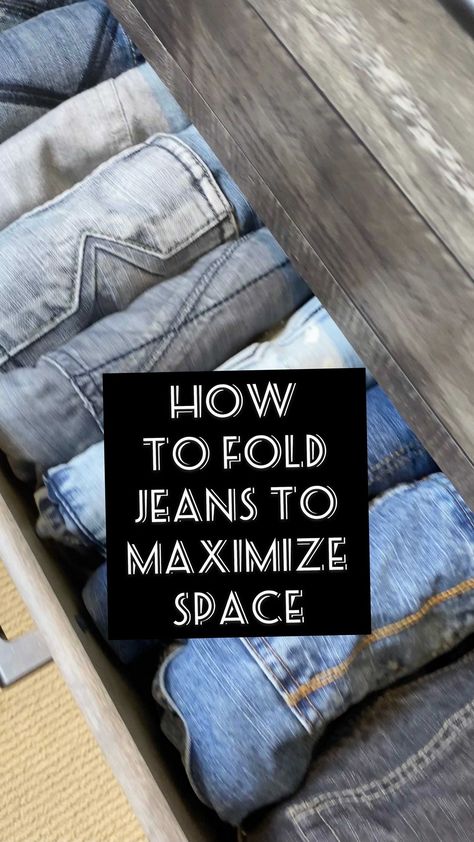 Best Way To Fold Jeans To Save Space, Folding Jeans For Drawers, How To Fold Jeans On Hanger, Jean Folding Hacks, How To Store Jeans, Folding Clothes To Save Space Jeans, How To Fold Jeans To Save Space, Jeans Folding, How To Fold Jeans