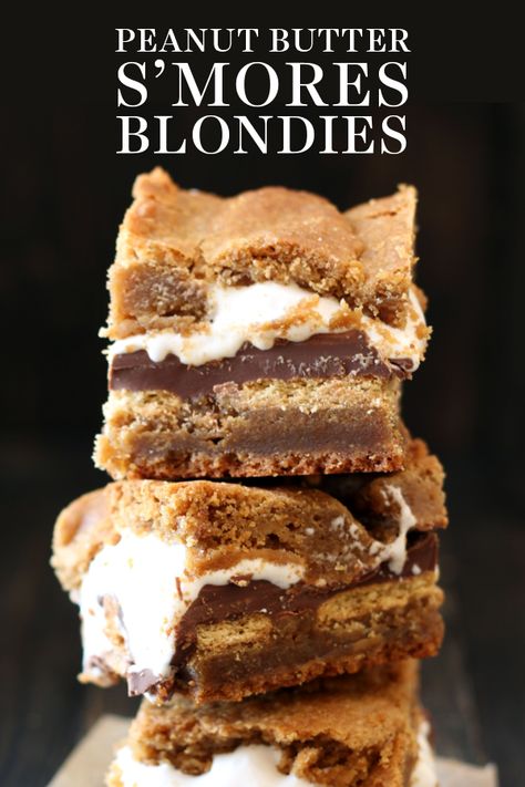 Blondies Dessert, Peanut Butter Smores, Butterscotch Blondies, Easy Homemade Desserts, Smores Dessert, Homemade Recipes Dessert, Hershey Chocolate Bar, Blondies Recipe, Marshmallow Creme