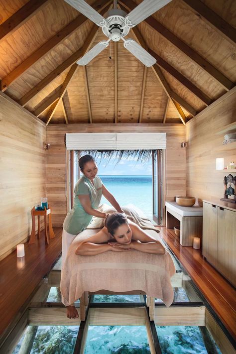 Maldives Activities, Conrad Maldives, Ocean Spa, Massage Room Design, Massage Room Decor, Ayurvedic Spa, Colourful Fish, Marina Resort, Architectural Lighting Design