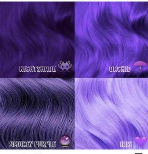 Types Of Purple Hair, Purple Hair Shades, Light Purple Hair Dye, Purple Hour, Hades Footwear, Purple Hair Streaks, Purple Hair Dye, Hair Color Swatches, Hair Dye Shades