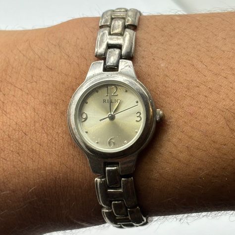 Vintage Silver Relic Watch. Fully Functional With Brand New Batteries. Fits 5 1/2 - 6 1/2 In Wrist. N4 Silver Watches Women Classy Aesthetic, Vintage Womens Watch Silver, Women Watches Classy Elegant Silver, Dainty Watch Silver, Silver Vintage Watch, Vintage Watch Aesthetic, Small Silver Watch, Vintage Silver Watch, Relic Watches