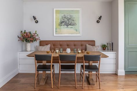 Banquette seating ideas Banquette Ideas, Dining Room Banquette, Banquette Dining, Period Home, Walnut Dining Chairs, Seating Ideas, Shaker Style Kitchens, Bay Windows, Brick Home