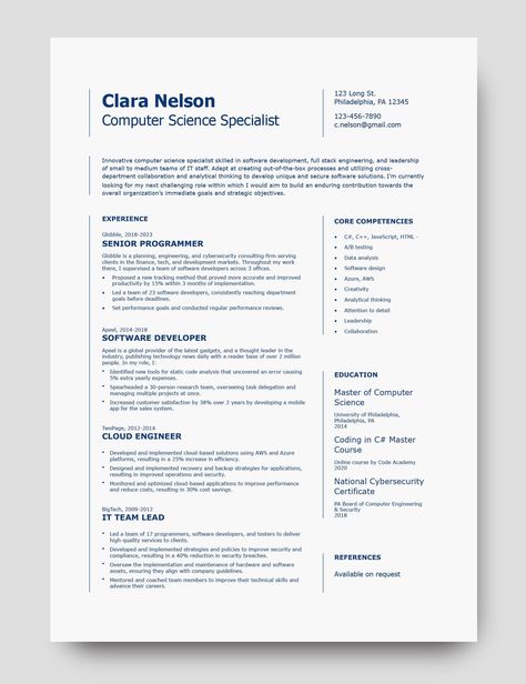 Computer Science Resume Template Computer Science Resume, Ms Word Template, Resume No Experience, Resume Advice, Resume Objective Examples, Resume Summary, Study Hacks, Student Resume Template, Functional Resume