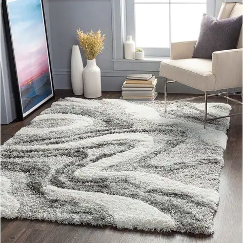 Artistic Weavers Corinne Modern Swirl Plush Shag Area Rug - On Sale - Bed Bath & Beyond - 32418763 Big Grey Rugs, Charcoal Area Rug Living Room, Gray Home Decor Living Room, Grey Area Rugs In Living Room, Modern Rugs Bedroom, Gray Area Rugs In Living Room, Throw Rugs In Living Room, Rugs For Grey Floors, Grey Couch Rug Ideas