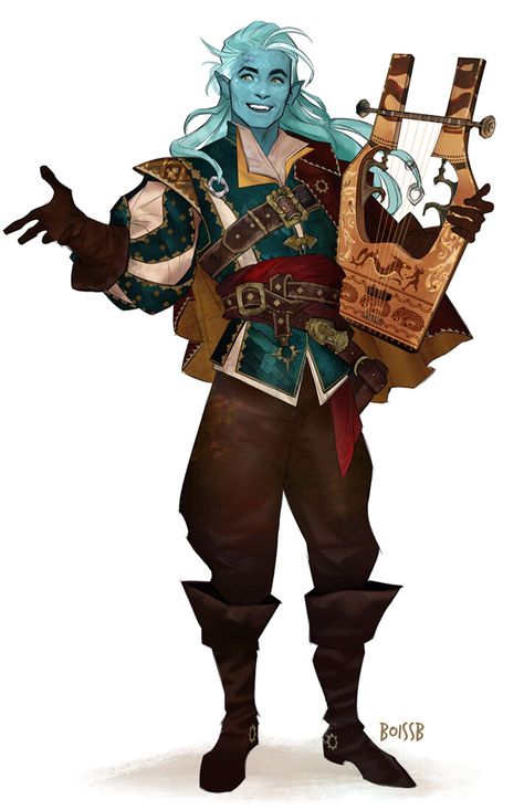 ArtStation - Triton Bard, BoissB - B.J Dnd Races, Art Couple, Male Character, Dungeons And Dragons Characters, Dnd Art, Arte Fantasy, Fantasy Inspiration, Art Anime, Musical Instrument