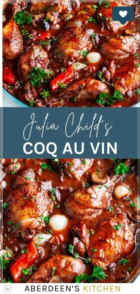 One Pot Dinner Recipes, Coq Au Vin Recipe, One Pot Spaghetti, Julia Child Recipes, Recipe For Chicken, One Pot Dinners, Easy One Pot Meals, Easy Cocktail, One Pot Dinner