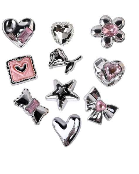 PRICES MAY VARY. ✨ Distinctive Design: Our Y2K charms are radically unique, featuring shiny materials, silver metal texture, and rhinestones. The pink color adds a touch of sweetness, making them cool and valiant without being too over the top. 💃 Trendsetting Fashion: These silver charms are inspired by the Y2K aesthetic, a style that is both futuristic and tech-loving. Wear them to instantly stand out from the crowd and be the coolest person in your class or office. 🎁 Perfect Gift for Girls: Y2k Charms, Luna Core, Y2k Things, Girls Pink Shoes, Y2k Shoes, Y2k Accessories, Shoe Decoration, Pink Charm, Pink Set