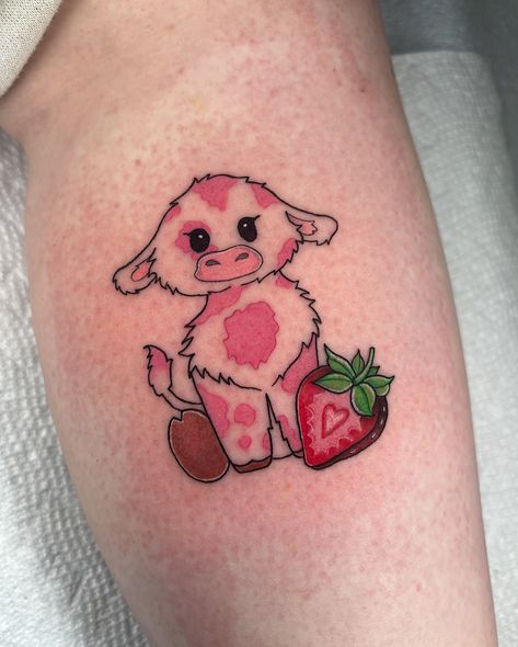 Sydney Bouillon | Fun fact: strawberry milk comes from pink cows 🐮 🩷 Booking February/March Email only: sqxxid@gmail.com #colourtattoo #color… | Instagram Strawberry Cow Tattoo, Milkshake Tattoo, Cow Tattoos, Colour Tattoos, Cow Tattoo, Strawberry Cow, Pink Cow, Strawberry Milk, Color Tattoo