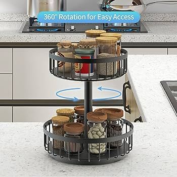 AIRUJIA Spice Rack 2-Tier, Lazy Susan Turntable, 360°Rotating Condiment Holder Organizer, spice organiser for Kitchen Storage, Non-Slip Countertop Holder, Cosmetic Storage Organiser, Fruit Basket : Amazon.co.uk: Home & Kitchen Lazy Susan Spice Rack, Spice Tray, Lazy Susan Organization, Rotating Spice Rack, Spice Organizers, Wall Mounted Spice Rack, Lazy Susan Turntable, Spice Rack Organiser, Spice Racks