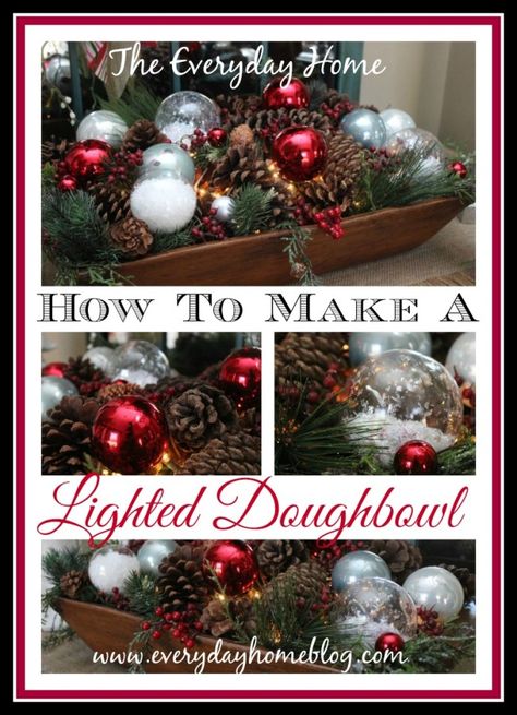 How To Decorate A Dough Bowl For Christmas, Winter Dough Bowl Decor, Christmas Bowl Decorations, Bowl Styling, Christmas Bowl Fillers, Dough Bowl Centerpiece, Christmas Lights Outside, Table Build, Bowl Decor