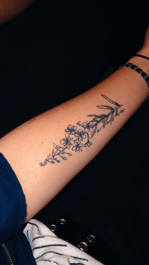 Beautiful simple tattoo floral fireweed Alaska Alaskan native flower Alaska State Flower Tattoo, Fireweed Flower Tattoo, Alaska Fireweed Tattoo, Alaska Flower Tattoo, Alaskan Tattoo Ideas, Native Alaskan Tattoo, Alaskan Native Tattoos, Alaskan Fireweed Tattoo, Alaska Tattoo Ideas Simple