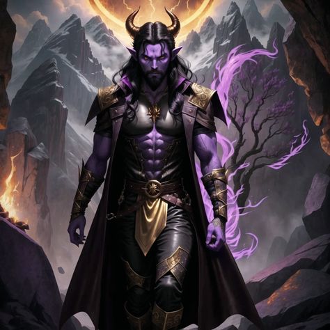 Zariel Tiefling, Tiefling Storm Sorcerer, Dnd Tiefling Wizard, Purple Tiefling Male, Dnd Purple Tiefling Male, Tiefling Barbarian, Tiefling Purple, Male Tiefling, Purple Tiefling