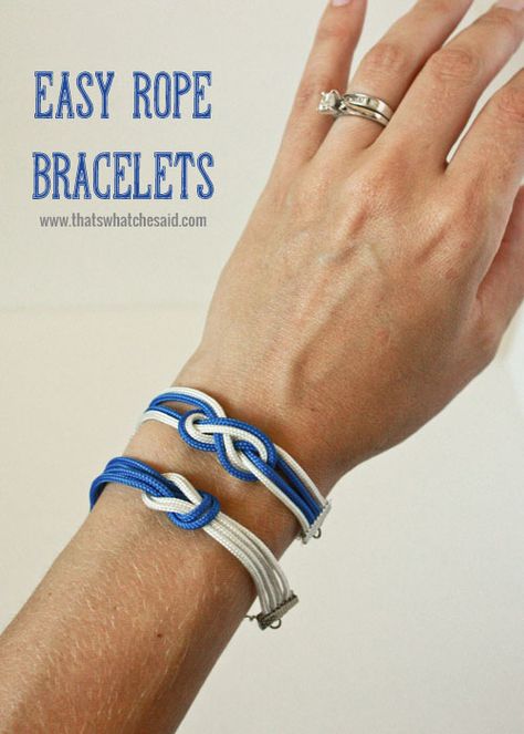 DIY Easy Rope Bracelets! | These are really easy to make.  They may look intimidating but we promise you they are not!  You will become addicted, they are so fun! Supplies Needed: Colored Rope* Ribbon Clasps* Pliers* Scissors* Measuring tape or ruler* - easy peasy! Rope Bracelets Diy, Magic Circle Crochet, Valentines Idea, Fish Extender Gifts, Rope Bracelets, Colored Rope, Diy Jewlery, Fabulous Diy, Kids Activity