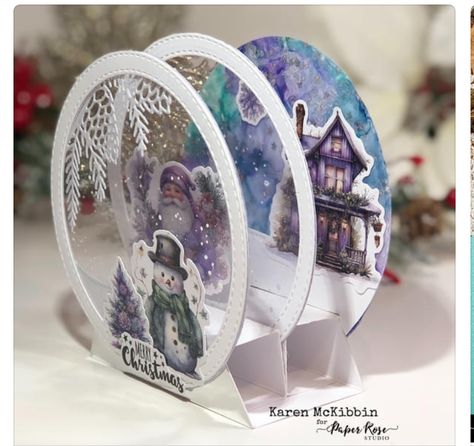 Snow Globe Card, 3d Christmas Card, Folded Christmas Cards, Die Cut Christmas Cards, 3d Christmas Cards, Idee Cricut, Fancy Fold Card Tutorials, Christmas Sentiments, Paper Rose