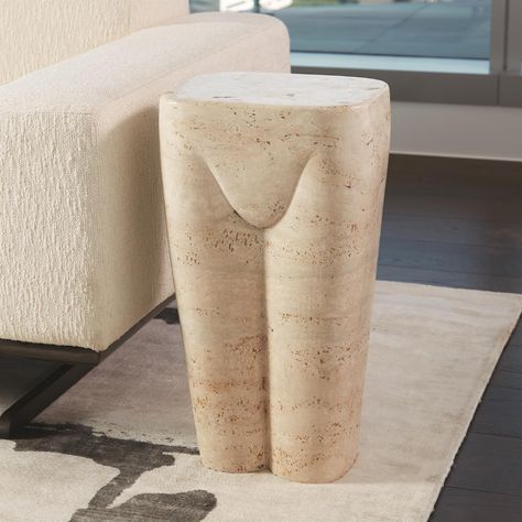 Femme Stool-Travertine Travertine Table, Caracole Furniture, Accent Stools, Indoor Outdoor Furniture, Global Views, Holistic Living, Form Design, Small Tables, Furniture Chair