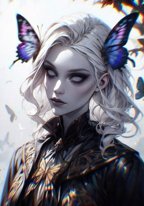 Warlock Archfey Patron, Dnd Butterfly, Female Changeling Dnd, Dnd Changeling Female, Dnd Changeling Art, D&d Changeling, Archfey Art, Changling Oc Dnd, Fey Character Design