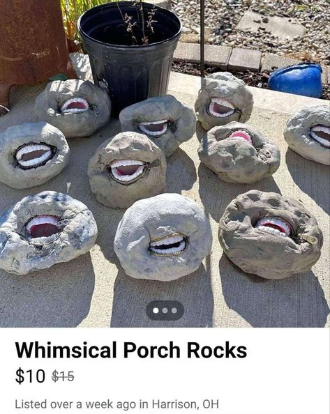 image of several rock shaped lawn decor, all with odd and weird mouths on the center of each rock, for sale Funny Images, Humour, Silly Images, Funny Me, Funny Laugh, Reaction Pictures, Mood Pics, Really Funny, Dumb And Dumber