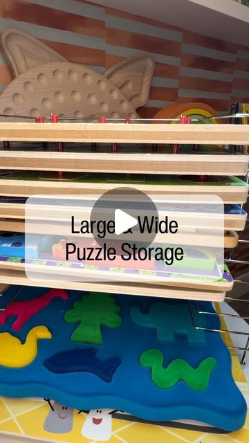 Mandy & Mel on Instagram: "Comment keyword ‘puzzle’ for the link!🧩 Anyone else deal with odd shaped puzzles/super wide puzzles that don’t fit into traditional puzzle organizers? Well I did and had to find a solution! @melissaanddougtoys to the rescue with this puzzle rack. It fits 12 puzzled that are either thick or wide. Trust me when I say this is the best solution on the market for quick and easy puzzle storage. Priced at $33 on Amazon, grab this now! #toytestingsisters" Shaped Puzzles, Easy Puzzle, Puzzle Organization, Puzzle Storage, Kid Projects, Shape Puzzles, To The Rescue, Wooden Puzzles, Puzzle Pieces