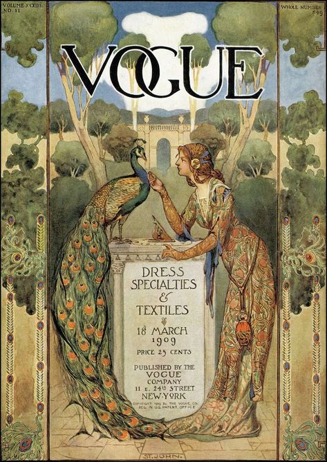 Vintage Vogue Covers, Vogue Magazine Covers, Fashion Magazine Cover, Peacock Art, Vogue Covers, Illustration Vintage, Alphonse Mucha, Old Fashion, Vintage Magazines