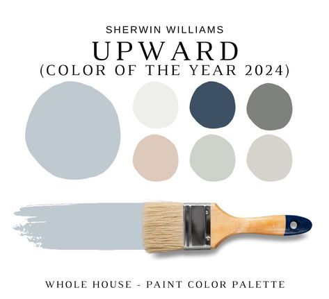 Sherwin Williams Paint Color Of The Year 2024, 2024 Color Of The Year Sherwin Williams, Main Room Paint Colors, Naval And Alabaster Sherwin Williams, Wherein Williams Upward, Color Of Year 2024, Beach House Paint Colors Interior Sherwin Williams, Upward Color Palette, Sherwin Williams Upward Kitchen