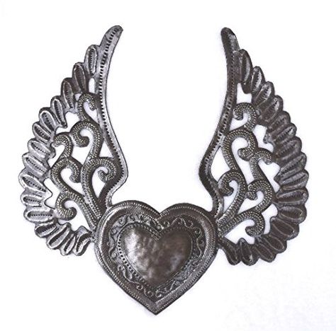 Milagro Heart, Wings Flying, Flying Heart, Haitian Metal Art, Flying Tattoo, Sacred Hearts, Winged Heart, Heart With Wings, Heart Logo