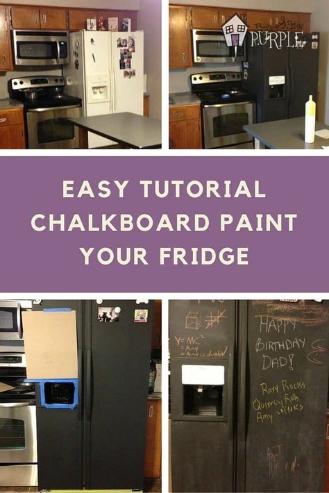 Chalkboard Paint Refrigerator, Paint Your Fridge, Chalkboard Paint Fridge, Chalkboard Fridge, Fridge Diy, Refrigerator Makeover, Paint Refrigerator, Painted Fridge, Black Chalkboard Paint