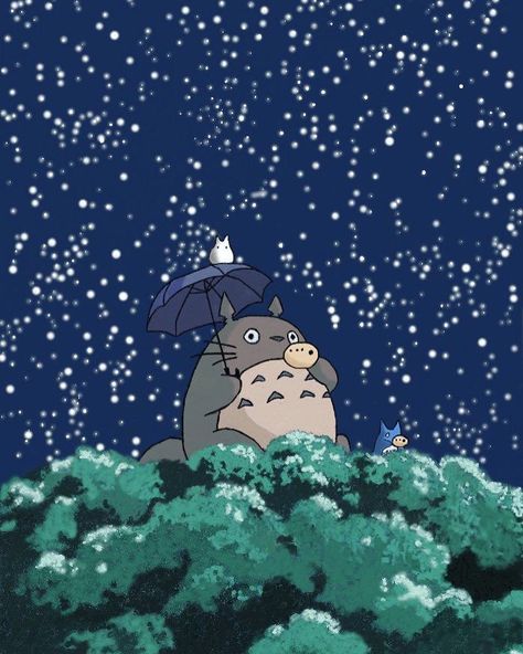 Totoro Acrylic Painting, Ghibli Studio Painting, Totoro Painting, Cake Inspo, Beautiful Art Paintings, Moon Painting, Watercolor Ideas, Ghibli Art, Painting Studio