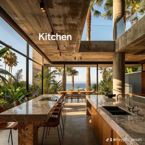 Greenhouse Extension, Brazilian Lifestyle, Hawaii House Interior, Architecture Cool, Tropical Kitchen, Modern Tropical House, Cozy Houses, Jungle House, Brutalist Architecture