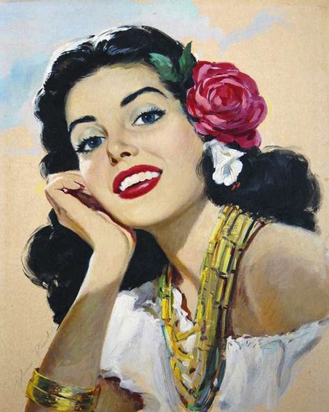 Mexican Vintage Art, Vintage Mexican Art, Elaine Stewart, Magazine Cover Illustration, 1950s Magazine, Hispanic Art, Mexican Artwork, Cover Painting, Mexican Paintings