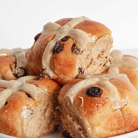 Vegan Hot Cross Buns Vegan Hot Cross Buns, Cross Buns, Hot Cross Buns, Apricot Jam, Pastry Brushes, White Flour, Easter Brunch, Instant Yeast, Vegan Condiments