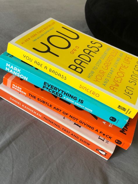 must read books recommendations. Mark Manson, The Subtle Art of Not Giving a F*ck. Mark Manson, Everything Is F*cked A Book About Hope. Daniel Kahnema, Thinking Fast And Slow. Jen Sincero, You Are A Badass. #aesthetic #books #bookworm #reading #backtoschool Thinking Fast And Slow, Mark Manson, Books Recommendations, Must Read Books, Jen Sincero, Book Reading Journal, Empowering Books, Aesthetic Books, Fast And Slow