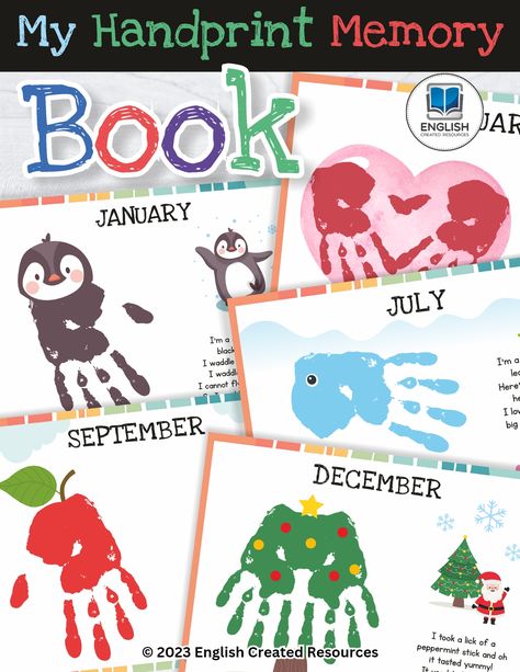 My Handprint Memory Book Classroom Memory Book, Handprint Memory Book, Preschool Memory Book, English Created Resources, Free English Worksheets, Teaching Shapes, Book English, Footprint Crafts, Alphabet Phonics