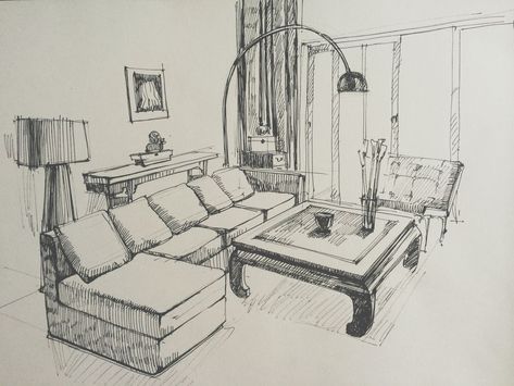 Room Perspective Drawing, Room Sketch, Drawing Room Design, Drawing Room Interior, Furniture Sketch, Drawing Room Interior Design, Perspective Drawing Architecture, Drawing Interior, Interior Design Renderings