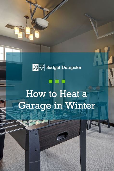 Whether you use the space as a hangout spot or a workshop, find the 5 best ways to heat your garage for year-round use. #heatedgarage #howtoheatagarage #wintertips How To Finish A Garage On A Budget, Garage Teenage Hangout, Teen Garage Hangout, Garage Theater Ideas, Garage Sitting Area Ideas, Tv In Garage Ideas, Live In Garage, Garage Heating Ideas, Garage Man Cave Ideas On A Budget