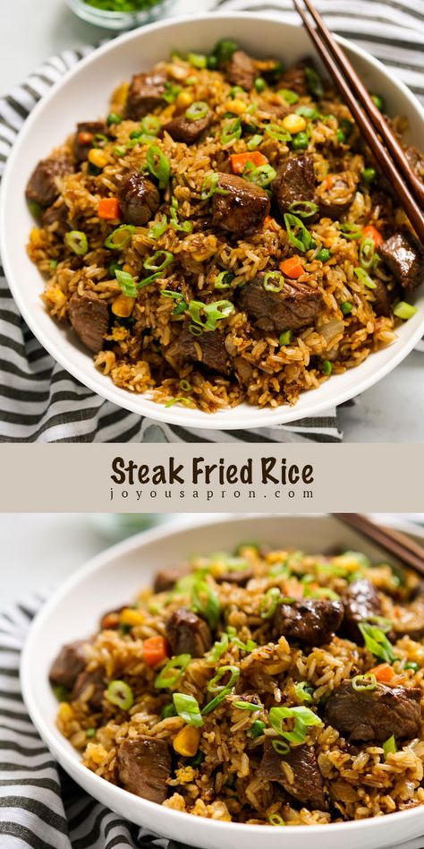 Skirt Steak Fried Rice, Sirloin And Rice Recipes, Easy Steak And Rice Recipes, Steak And Brown Rice Recipes, Beef Rice Recipes For Dinner, One Pot Steak And Rice, Fried Rice With Beef Recipe, Steak Stir Fry With Rice, Teriyaki Beef Fried Rice