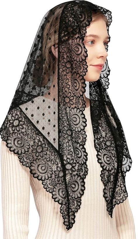 Black Vintage Inspired Lace Chapel Veil Mass Veil, Christian Veils, Chapel Veils, Chapel Veil Catholic, Lace Mantilla Veil, Catholic Veil, Mexican Lace, Lace Mantilla, Mantilla Veil