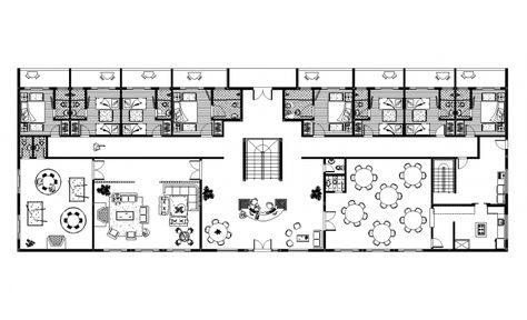 Dining area detail with plan of hotel architecture design dwg file Boutique Hotel Plan Architecture, Mini Hotel Design Exterior, Motel Plan Architecture, Motel Architecture Plan Design, Motel Design Plan, Small Hotel Architecture, Small Hotel Design Architecture, Hotel Lobby Floor Plan Layout, Small Hotel Floor Plan