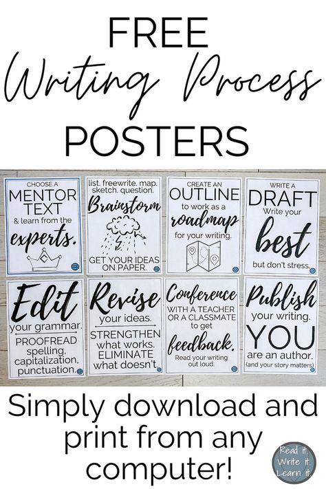 Grammar Posters Middle School, Writing Strategies For Middle School, Ela Posters Middle School, Writing Teacher Classroom, Free Middle School Printables, Ela Bulletin Boards High School, Middle School Ela Classroom Setup, 6th Grade Ela Classroom, Ela Bulletin Boards Middle School