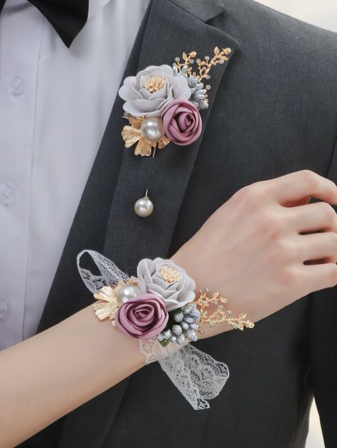 Multicolor  Collar     Embellished   Wedding & Event Diy Corsage And Boutonniere, Rose Boutonniere Wedding, Corsage Diy, Mother Of Bride Corsage, Wrist Corsage Wedding, Diy Corsage, Corsage And Boutonniere Set, Bridesmaid Corsage, Orange Wedding Flowers