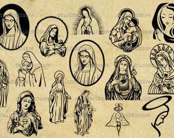 Mother Mary Tattoos, Maria Tattoo, Virgin Mary Tattoo, Blessed Mother Statue, Mary Tattoo, Religious Tattoo, Aztec Tattoo, Jesus Tattoo, Clipart Silhouette