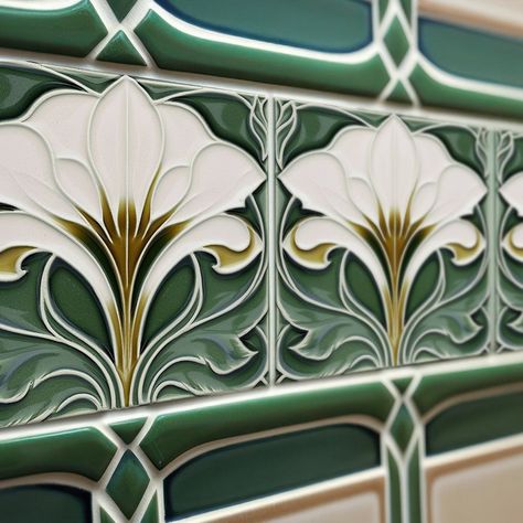 Calla Lily Green Floral Wall Decor Art Nouveau Arte Art Deco, Lily Blue, Art Deco Tiles, Motif Art Deco, Art Nouveau Tiles, Art Deco Floral, Art Nouveau Floral, Vintage Tile, Art Nouveau Design