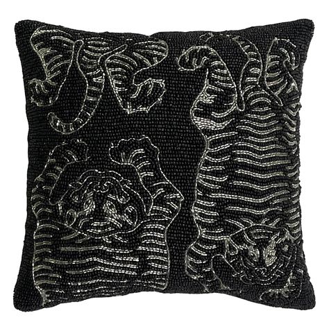 Found & Fable Tiger Beaded Throw Pillow, 12" Black And Grey Decor, Leopard Bedroom Decor, Whimsigoth Bedroom, Leopard Bedroom, Beaded Tiger, Beaded Throw Pillows, Multicolor Palette, Apartment Vibes, Uni Room