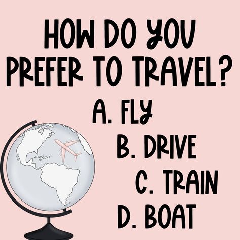 How do you prefer to travel? ✈️ Travel Interactive Posts, Friday Facebook Engagement Posts, Travel Engagement Post, Group Engagement Posts, Morning Questions, Attendance Questions, Facebook Questions, Culture Building, Facebook Group Games