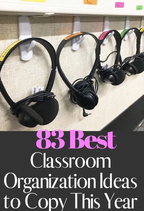 83 Best Classroom Organization Ideas #craft #organization #shelves #craftorganizationshelves The best ideas in classroom organization This includes the best ideas to organize your bookshelves, create an epic teacher cart, plus create the perfect space just for you! Headphone Storage Classroom, Classroom Headphone Storage, Teacher Organization Ideas, Classroom Organization Ideas, Teacher Cart, Dollar Store Finds, Classroom Organization Elementary, Classroom Goals, Bookshelf Ideas