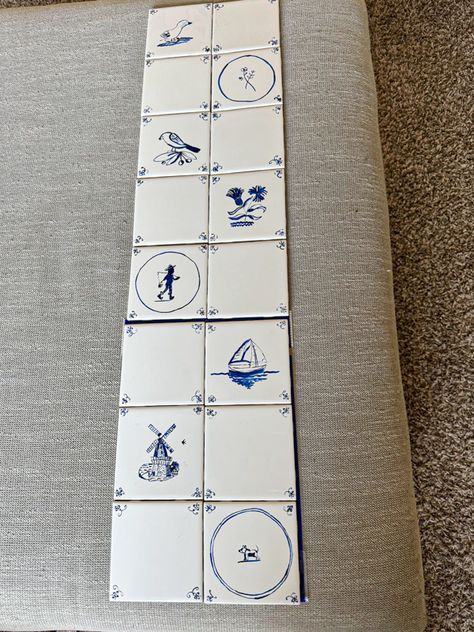 How To Hand Paint Tile: Faux Delft Tile DIY - The Morris Mansion Painted Ceramic Tile Backsplash, How To Paint On Tiles, Diy Hand Painted Tiles, Homemade Ceramic Tiles, Blue Delft Tiles, Delft Tile Bathroom, Diy Delft Tile, Delft Tile Backsplash, Tile Cover Up Diy