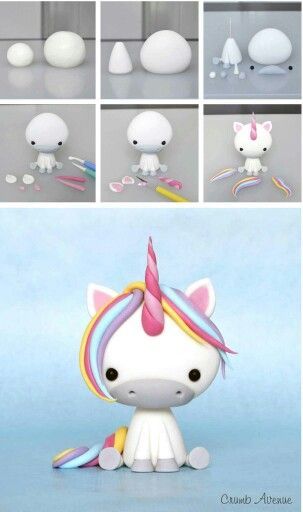 Baby Unicorn Tutorial Crea Fimo, Fondant Animals, Tanah Liat, Fondant Tutorial, Fondant Figures, Unicorn Cake, Unicorn Birthday Parties, Polymer Clay Charms, Polymer Clay Projects