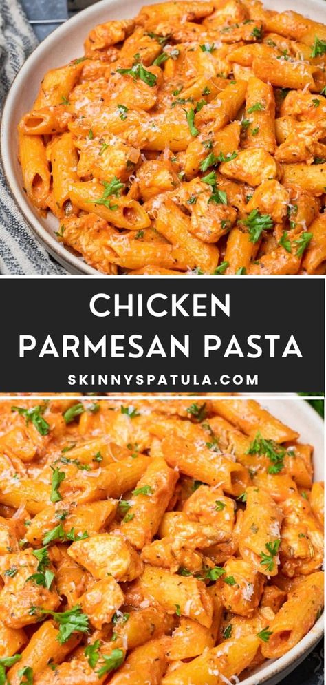 Chicken Parmesan Pasta Radiator Pasta Recipes, Easy Lunches For High Schoolers, Packable Lunch Ideas, Cheese Food Recipes, Makanan Italia, Resep Pasta, Chicken Parmesan Pasta, Easy Pasta Dinner, Fast Dinner Recipes