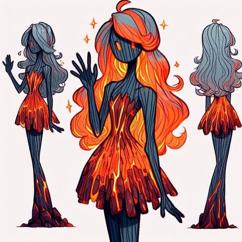 Elements As Characters, Lava Character Design, Traumatized Oc, Lava Oc, 6 People Poses, Elemental Oc, Fire Character Design, Elemental Characters, Ice Character