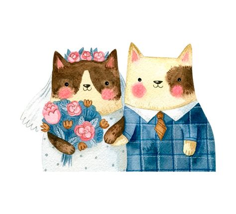 Premium Vector | Wedding couple with cute cartoon cats in clothes Animals Getting Married, Couple Cat Illustration, Love Illustration Couple, Cats In Clothes, Couple Cartoon Characters, Wedding Suggestions, Bride And Groom Cartoon, Wedding Couple Cartoon, Wedding Drawing